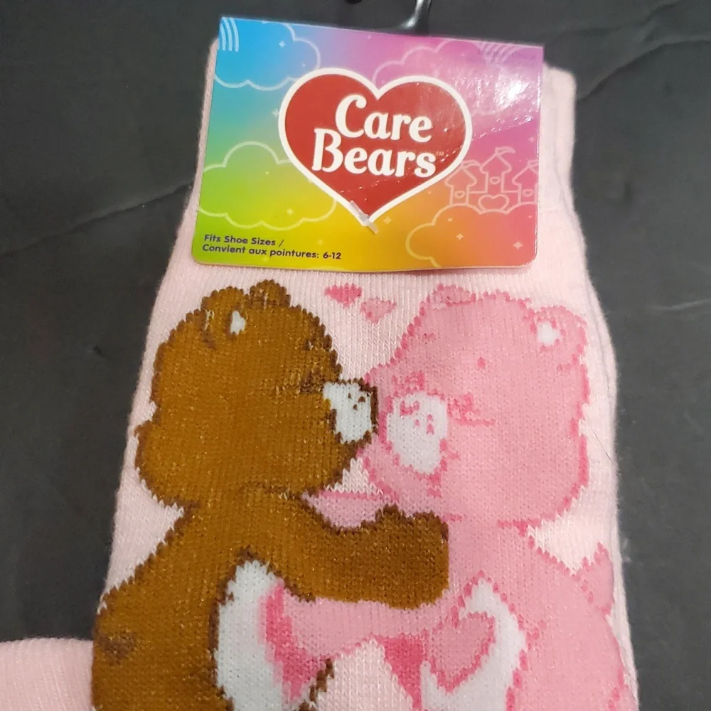 Care Bears Love-a-Lot Bear and Tenderheart Bear pink‎ crew socks brand new FREE